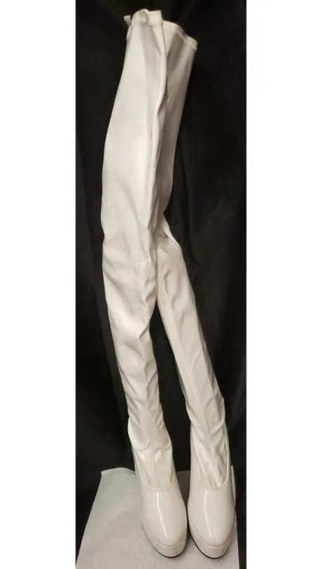 5" Thrill -- Women's Thigh High Platform Dress Boot -- White Patent