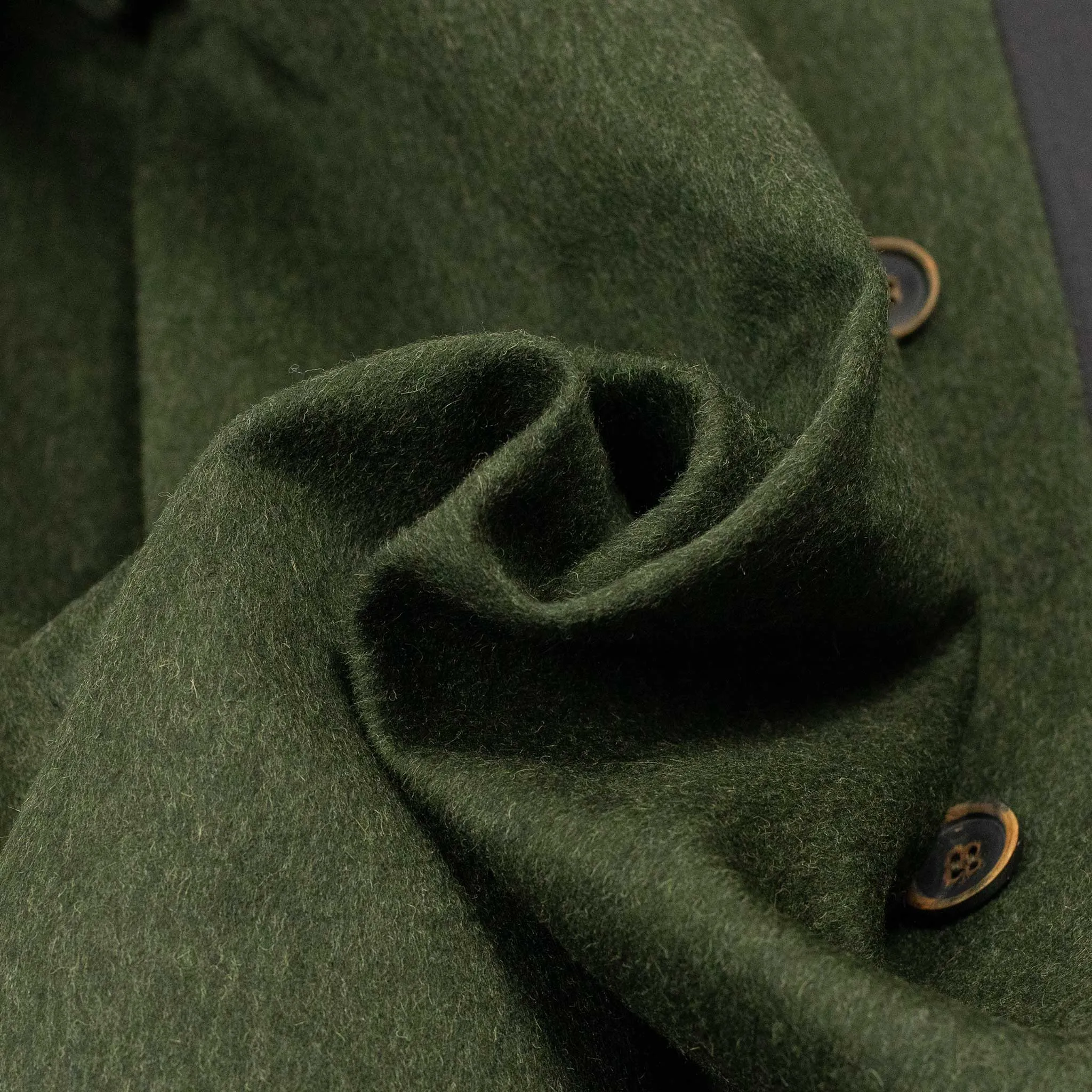 A Coat raglan coat in forest green wool and alpaca