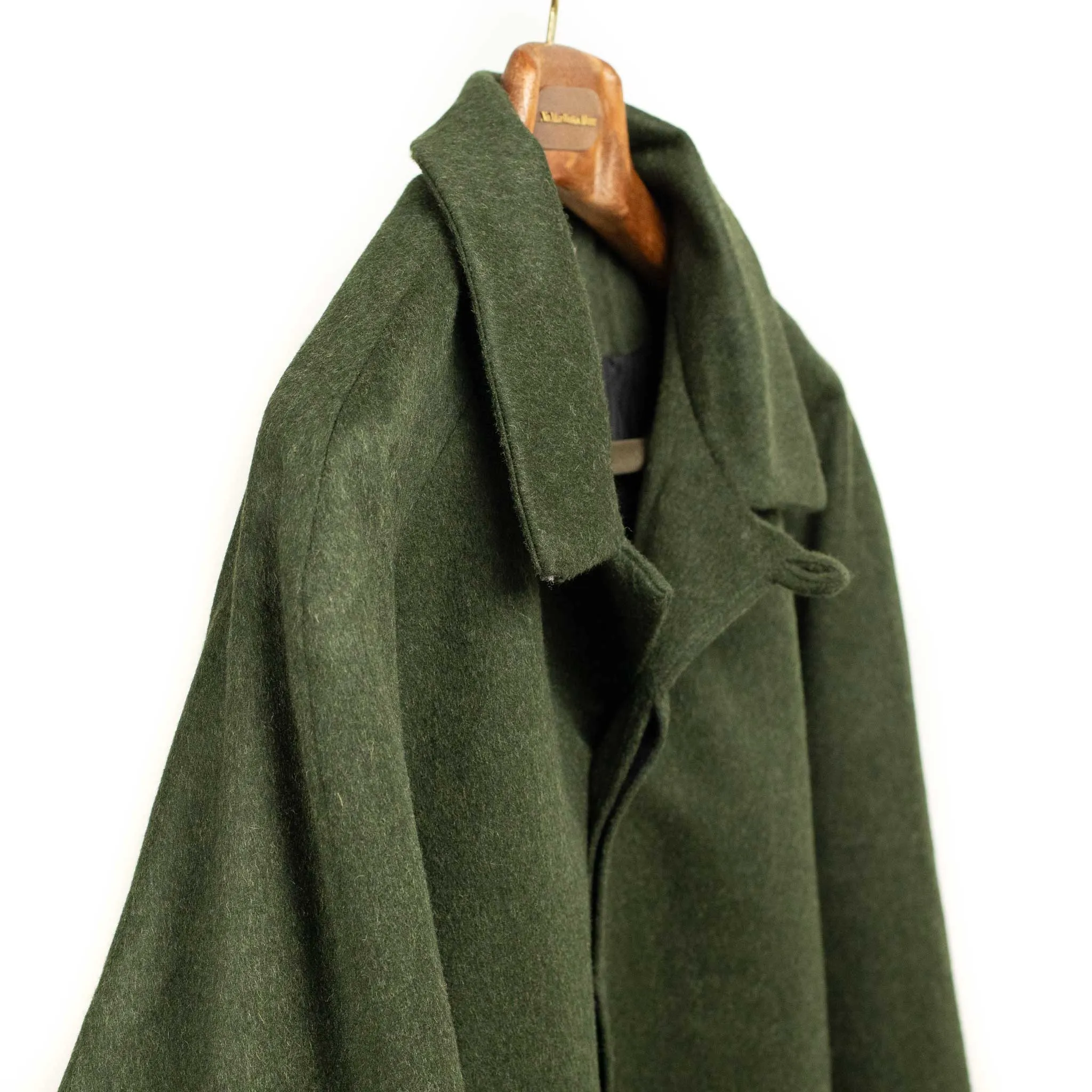 A Coat raglan coat in forest green wool and alpaca