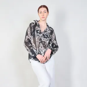 Abstract print sheer blouse with button-up front wholesale