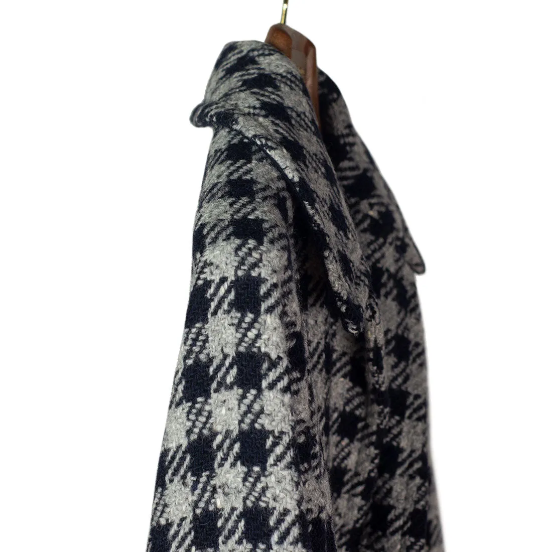 Balmacaan single breasted overcoat, grey & midnight checked wool