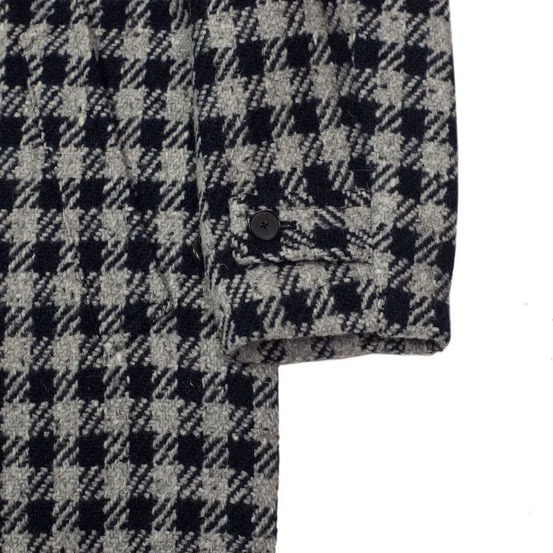 Balmacaan single breasted overcoat, grey & midnight checked wool