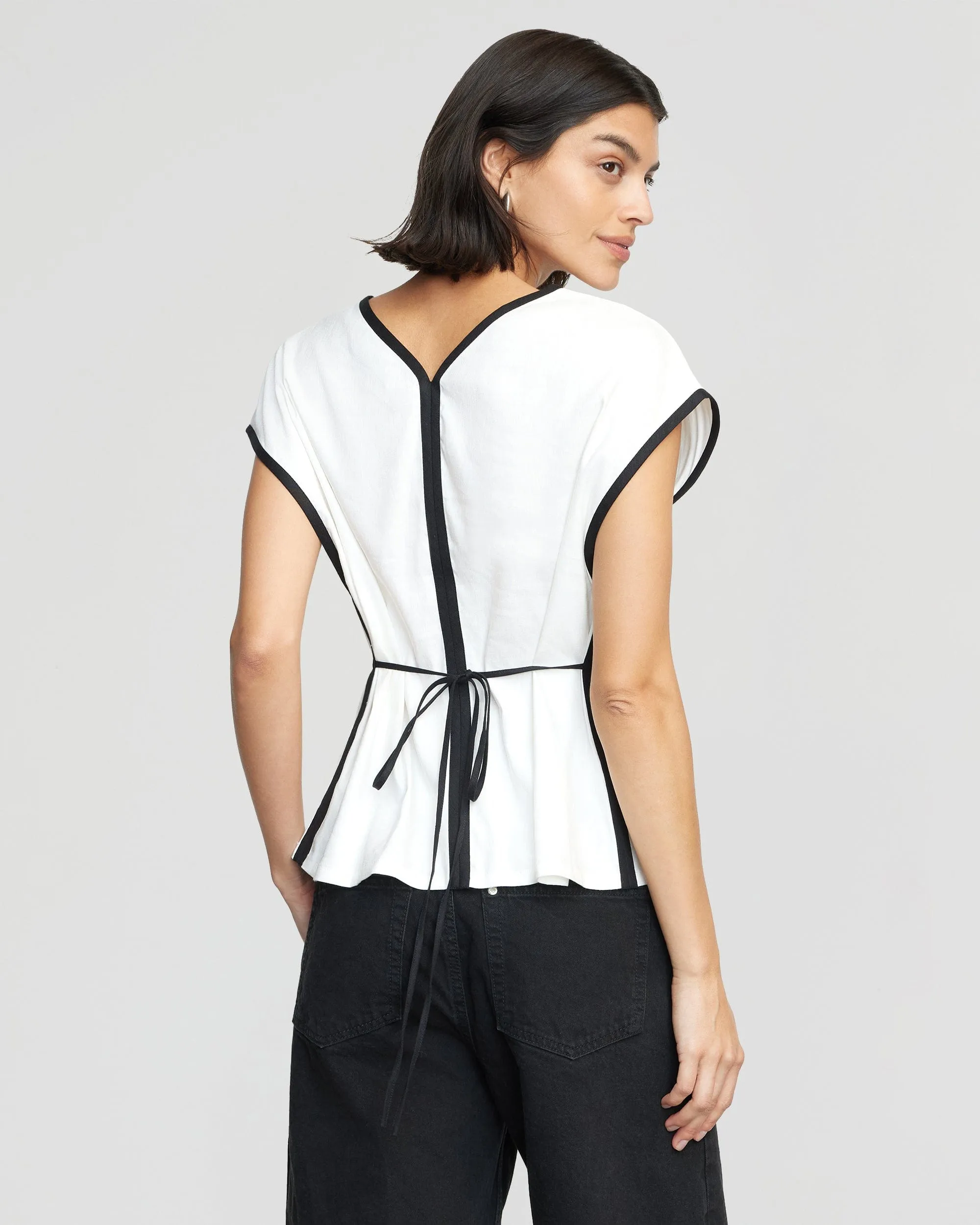 Basna Contrast-Trim Linen Blouse