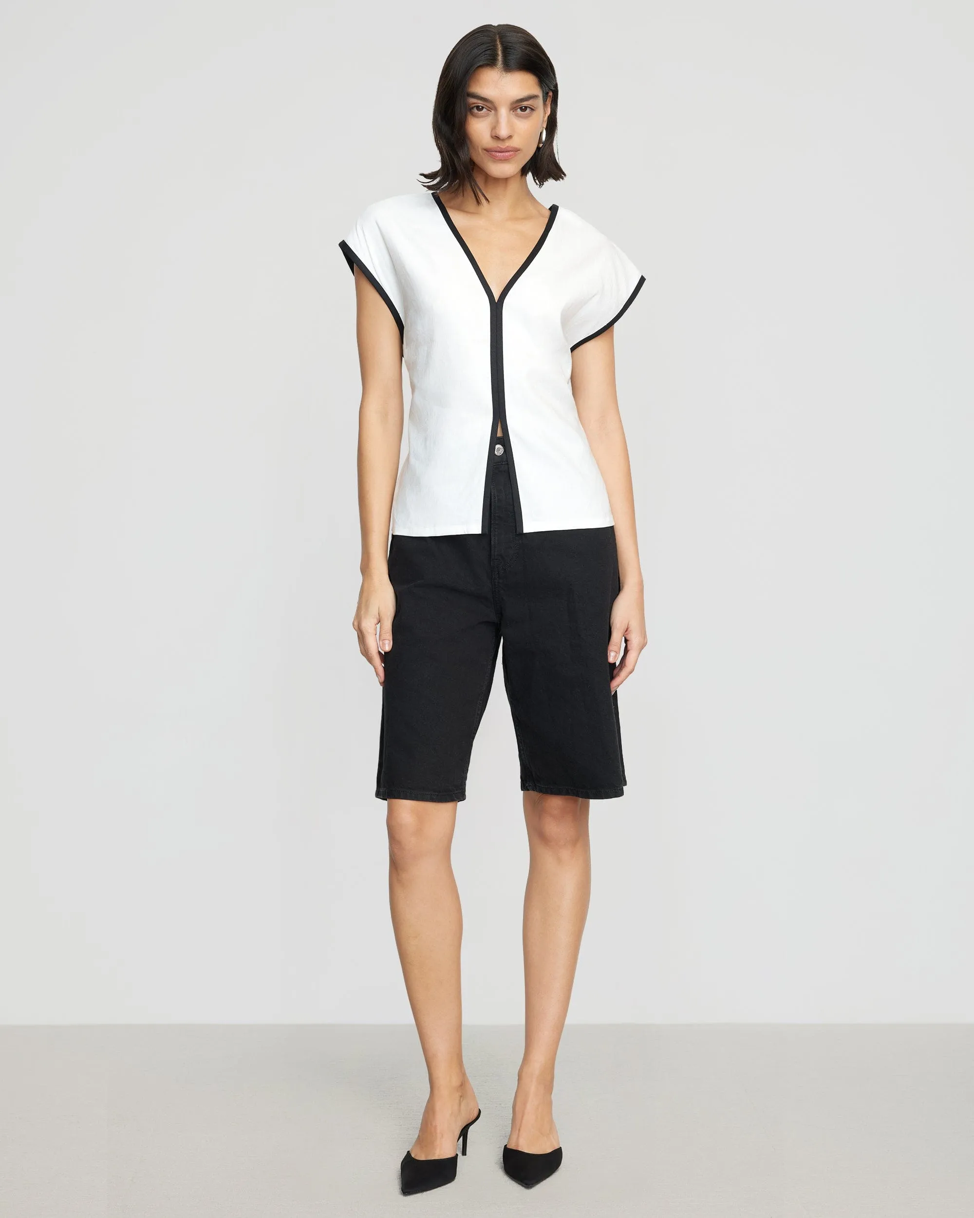 Basna Contrast-Trim Linen Blouse