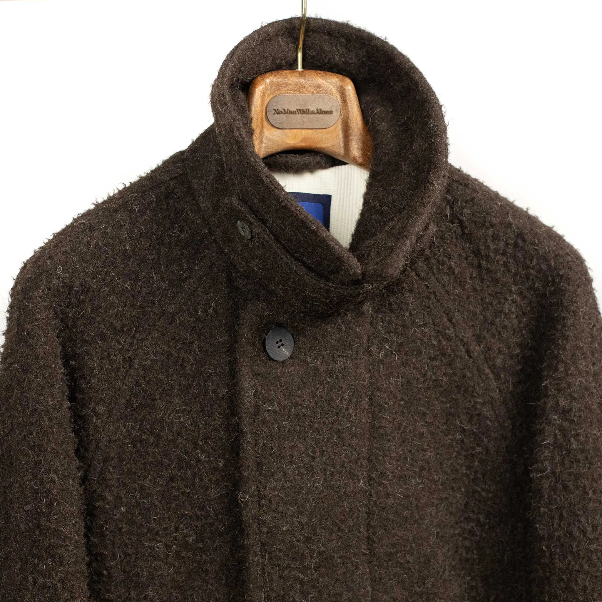 Belted balmaacaan overcoat in brown Casentino wool