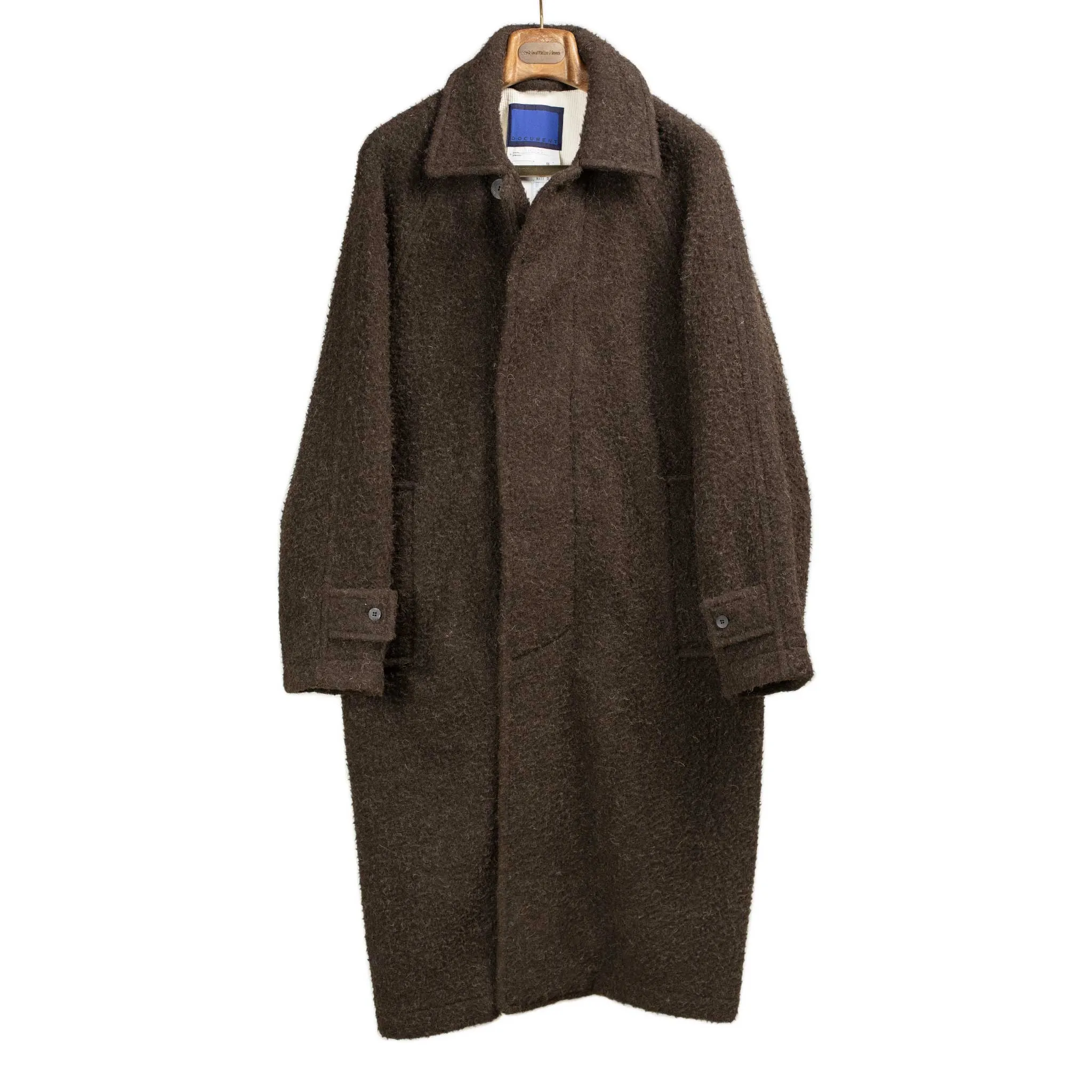 Belted balmaacaan overcoat in brown Casentino wool