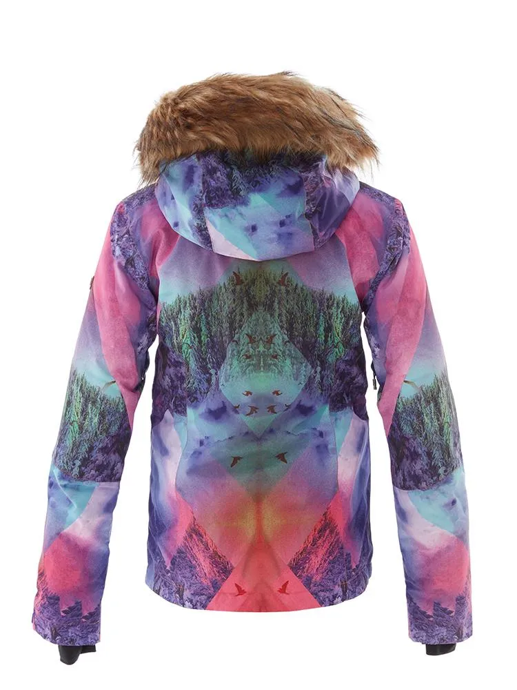 Brand Women's Colorful Fur Hooded Windproof Ski Jacket