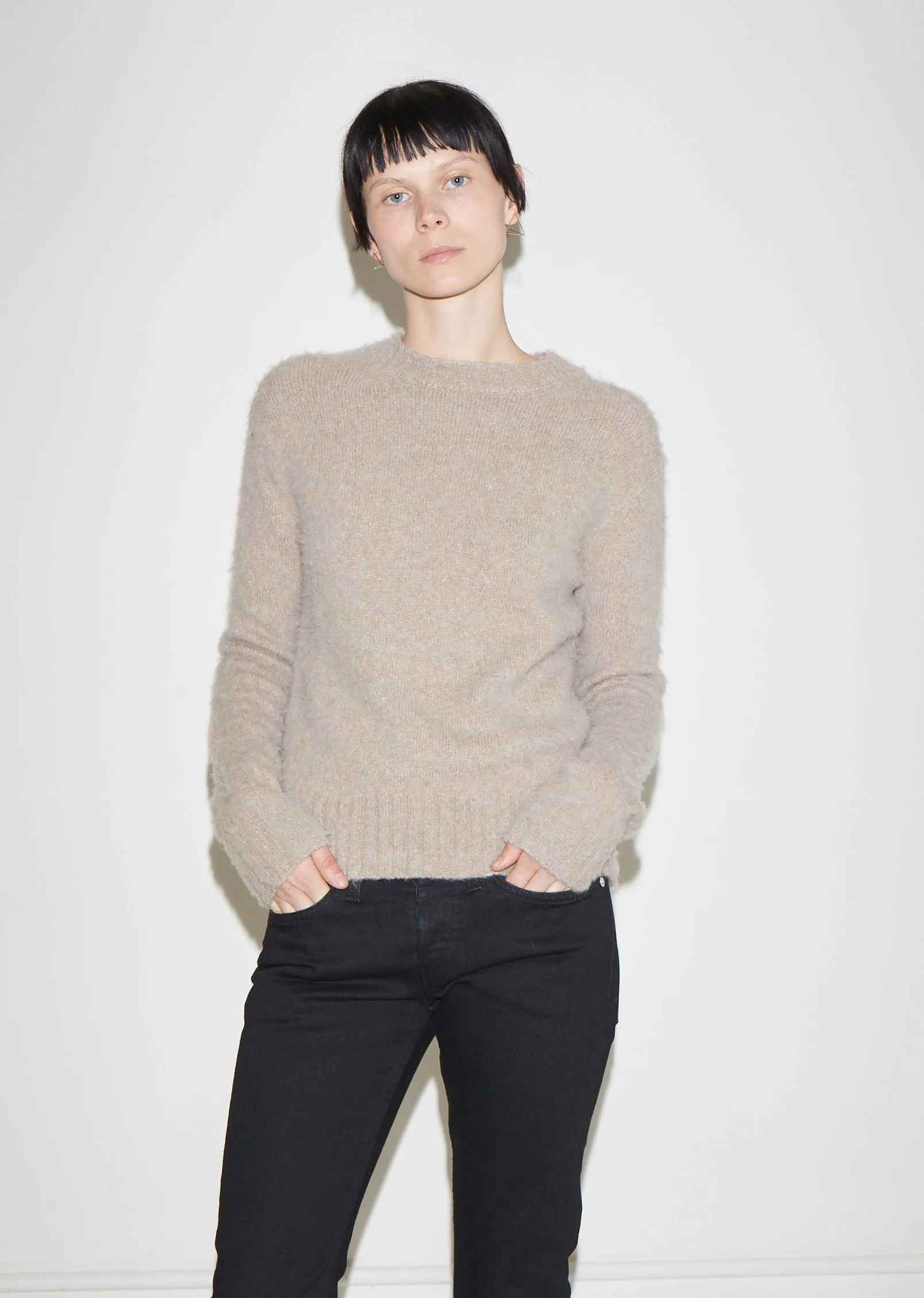 Brushed Wool Alpaca Crewneck Sweater