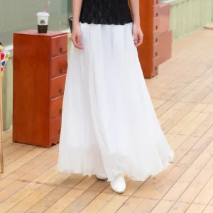 Chiffon Big Hem High Waist Pure Color Loose Long Beach Swing Skirt