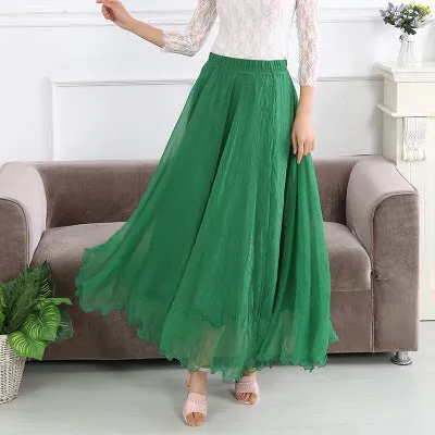 Chiffon Big Hem High Waist Pure Color Loose Long Beach Swing Skirt