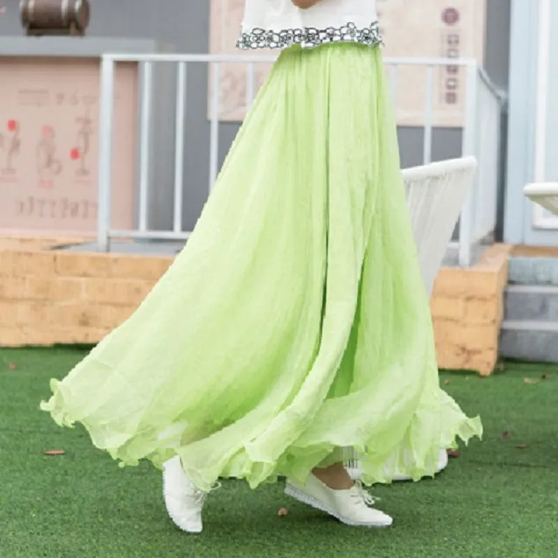 Chiffon Big Hem High Waist Pure Color Loose Long Beach Swing Skirt