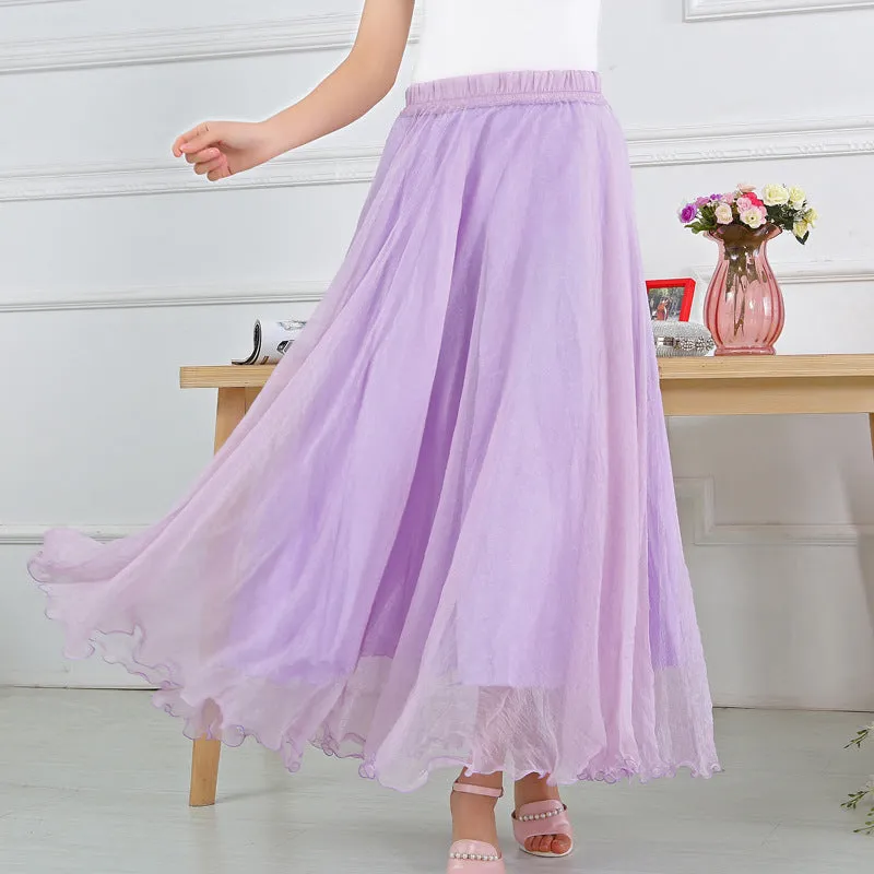 Chiffon Big Hem High Waist Pure Color Loose Long Beach Swing Skirt