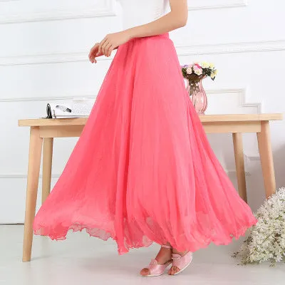 Chiffon Big Hem High Waist Pure Color Loose Long Beach Swing Skirt