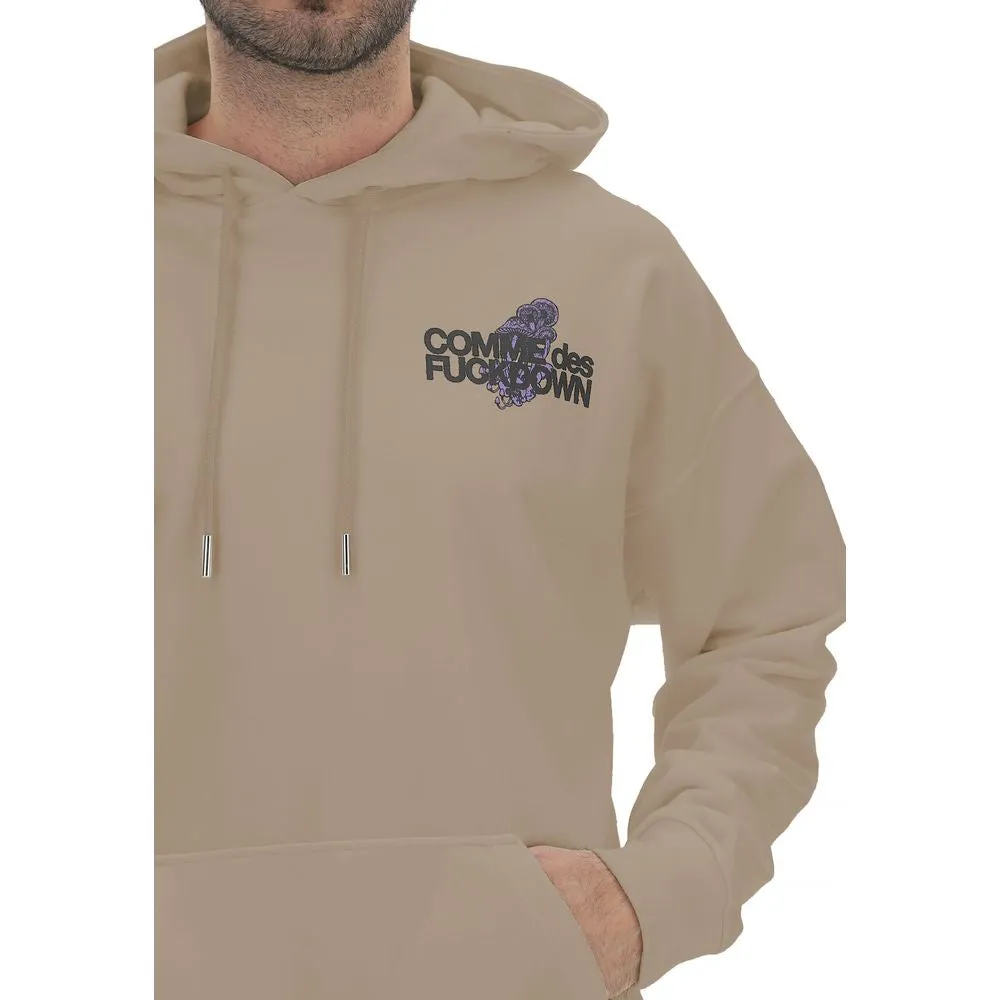 Comme Des Fuckdown Beige Cotton Logo Hoodie with Back Print