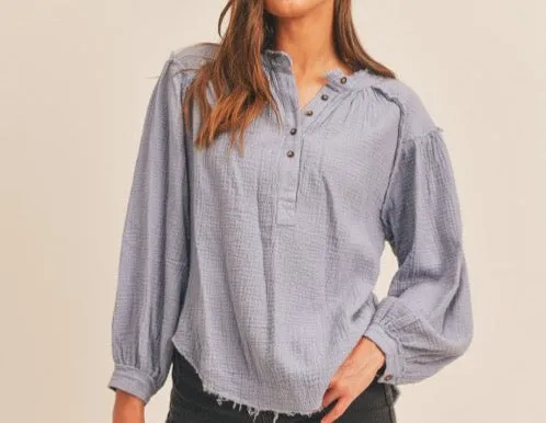 Distressed Button Down Top