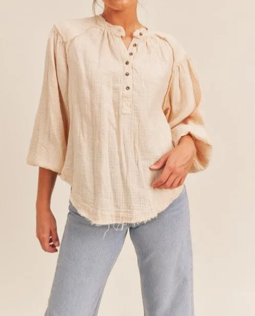 Distressed Button Down Top