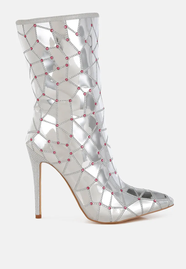 Echostage Rhinestones Embellished Metallic Boots