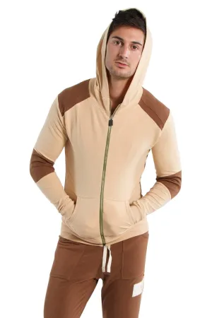 Edge Form-fit Crossover Yoga Track Performance Hoodie (Sand w/Chocolate)