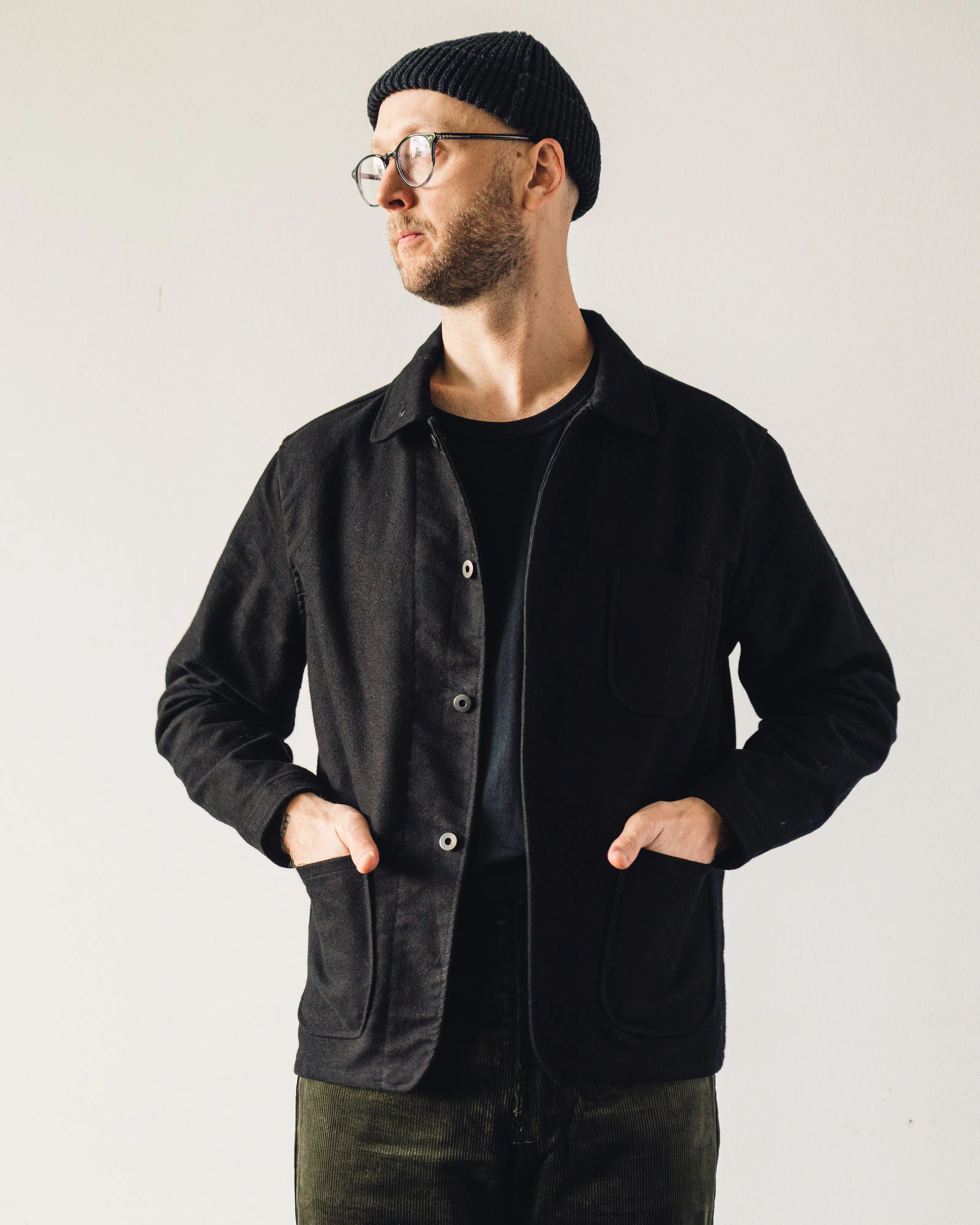 Evan Kinori Three Pocket Jacket, Black Moleskin