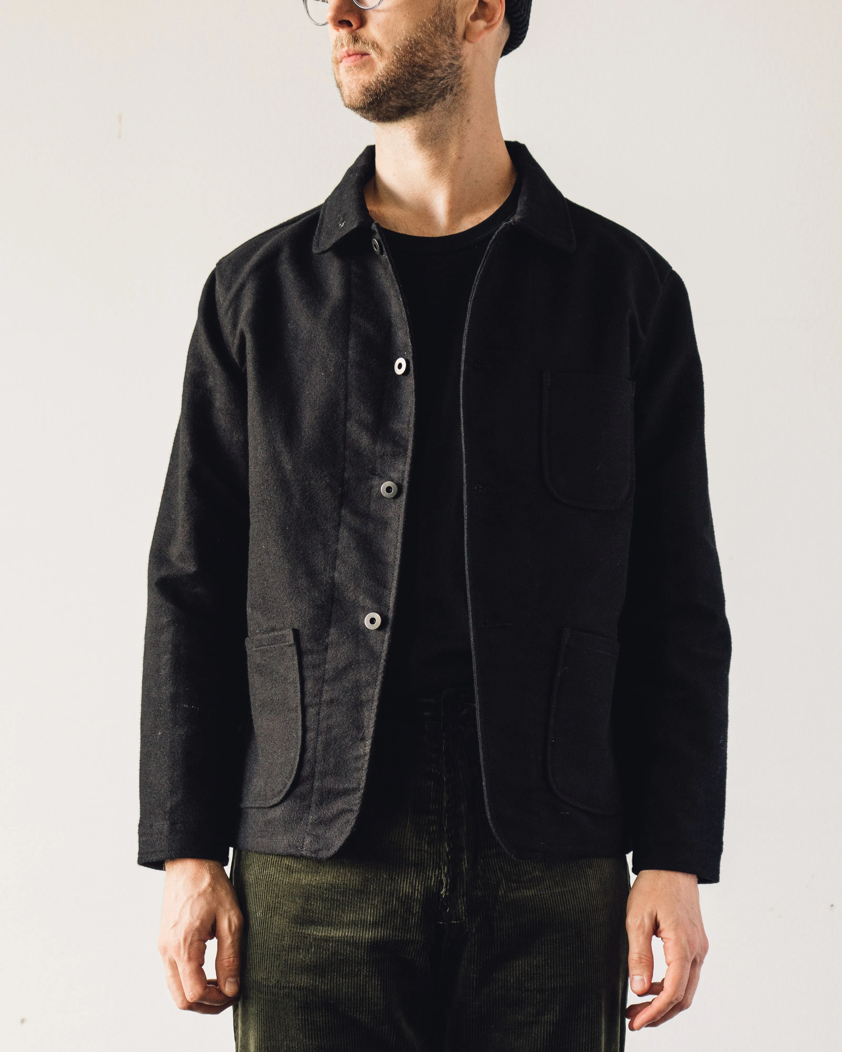 Evan Kinori Three Pocket Jacket, Black Moleskin