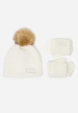 Faux Sherpa Pom-Pom Beanie Hat & Gloves