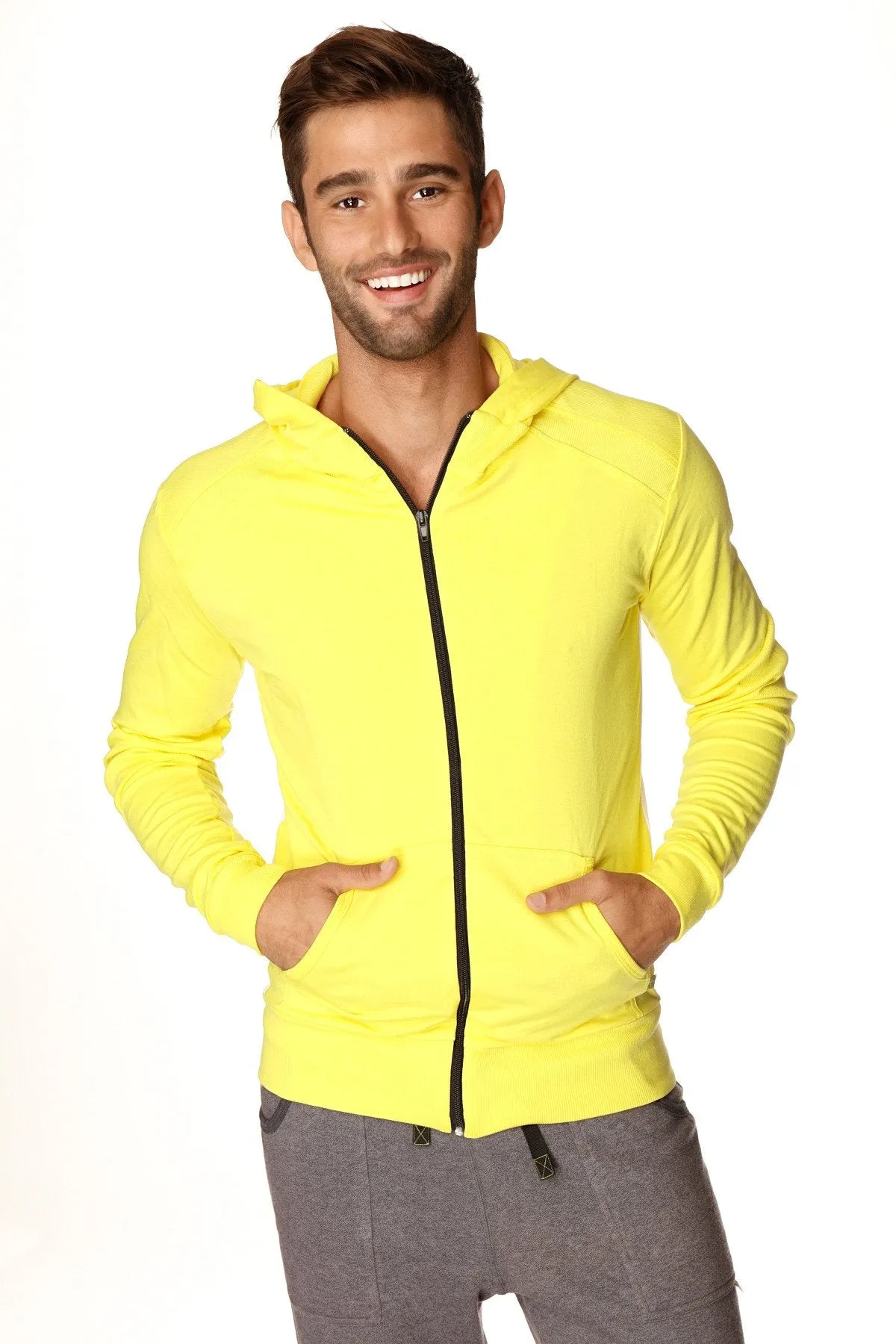 Form-fit Crossover Yoga Track Performance Hoodie (Tropic Yellow w/White)