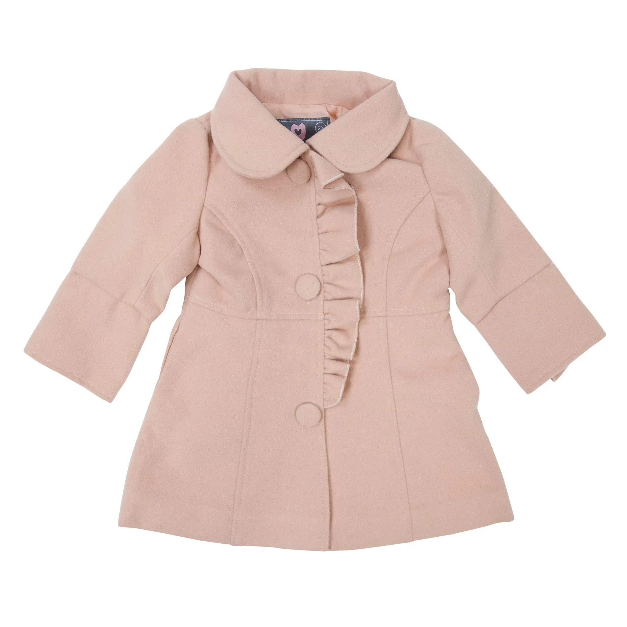 Frilled Collared Overcoat Faux Wool Dusty Pink