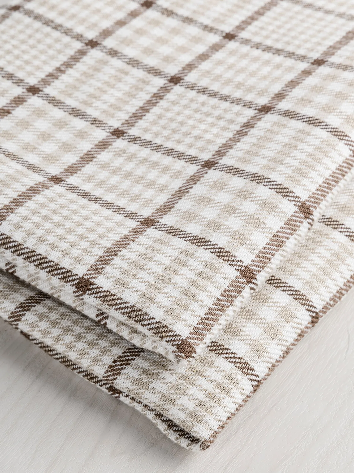 Glen Check Irish Linen Heavy Suiting Deadstock - Beige   Brown   White - Swatch