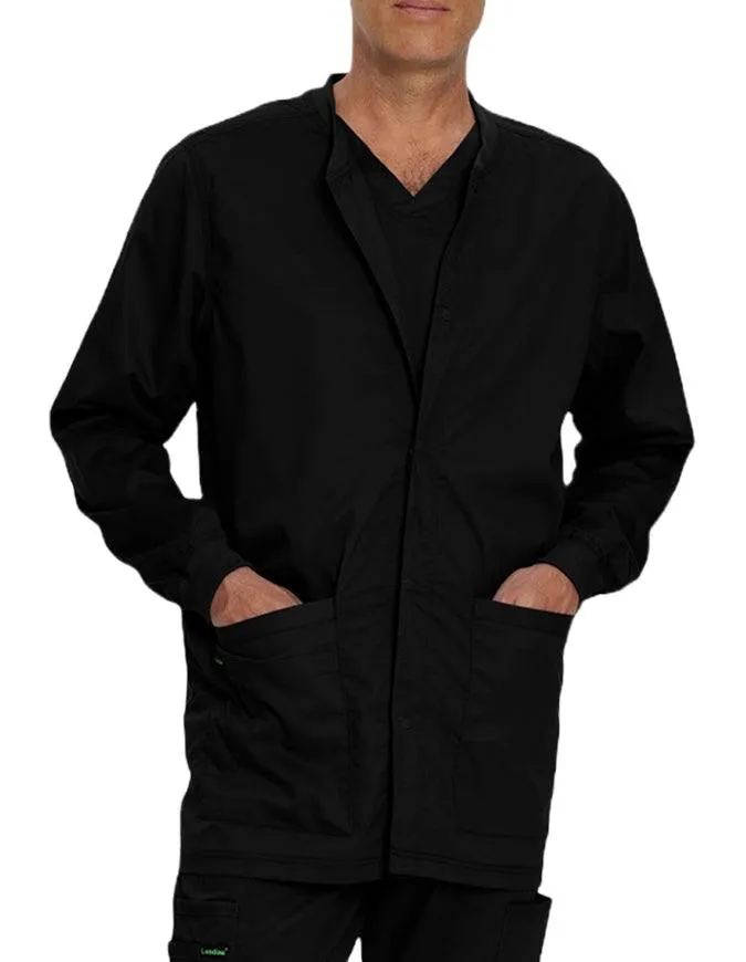 Landau Proflex Men's Knit Collar Snap Front Solid Scrub Jacket