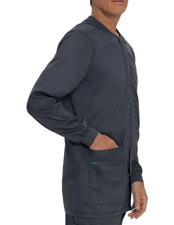 Landau Proflex Men's Knit Collar Snap Front Solid Scrub Jacket