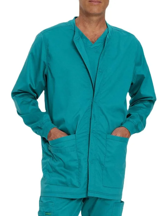 Landau Proflex Men's Knit Collar Snap Front Solid Scrub Jacket