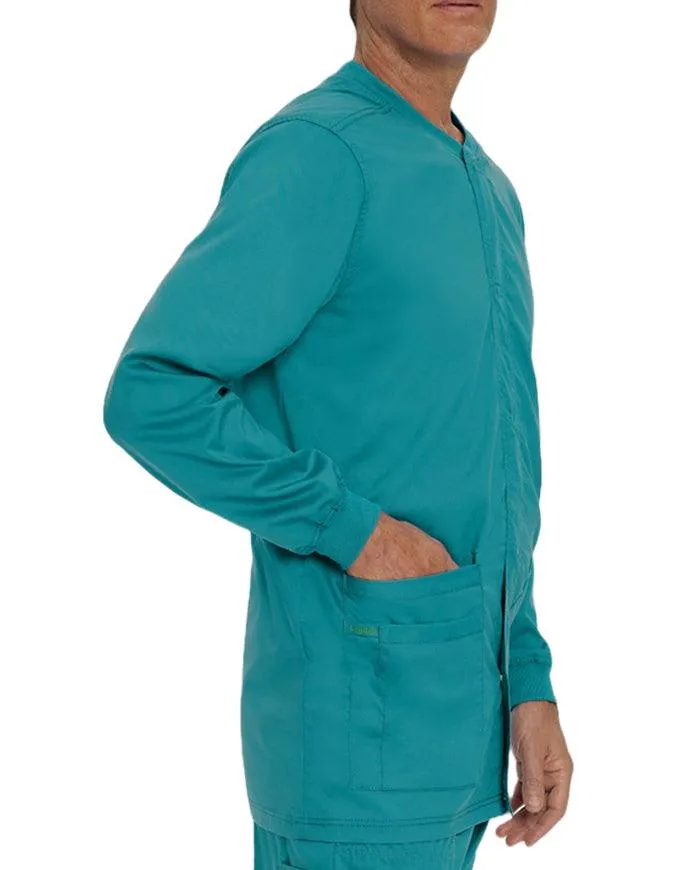 Landau Proflex Men's Knit Collar Snap Front Solid Scrub Jacket