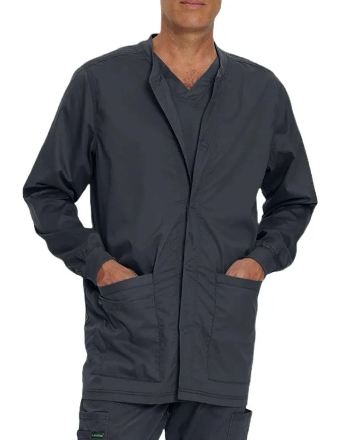 Landau Proflex Men's Knit Collar Snap Front Solid Scrub Jacket