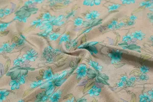 Light Grey & Blue 60 Gram Printed Silk Crepe Fabric