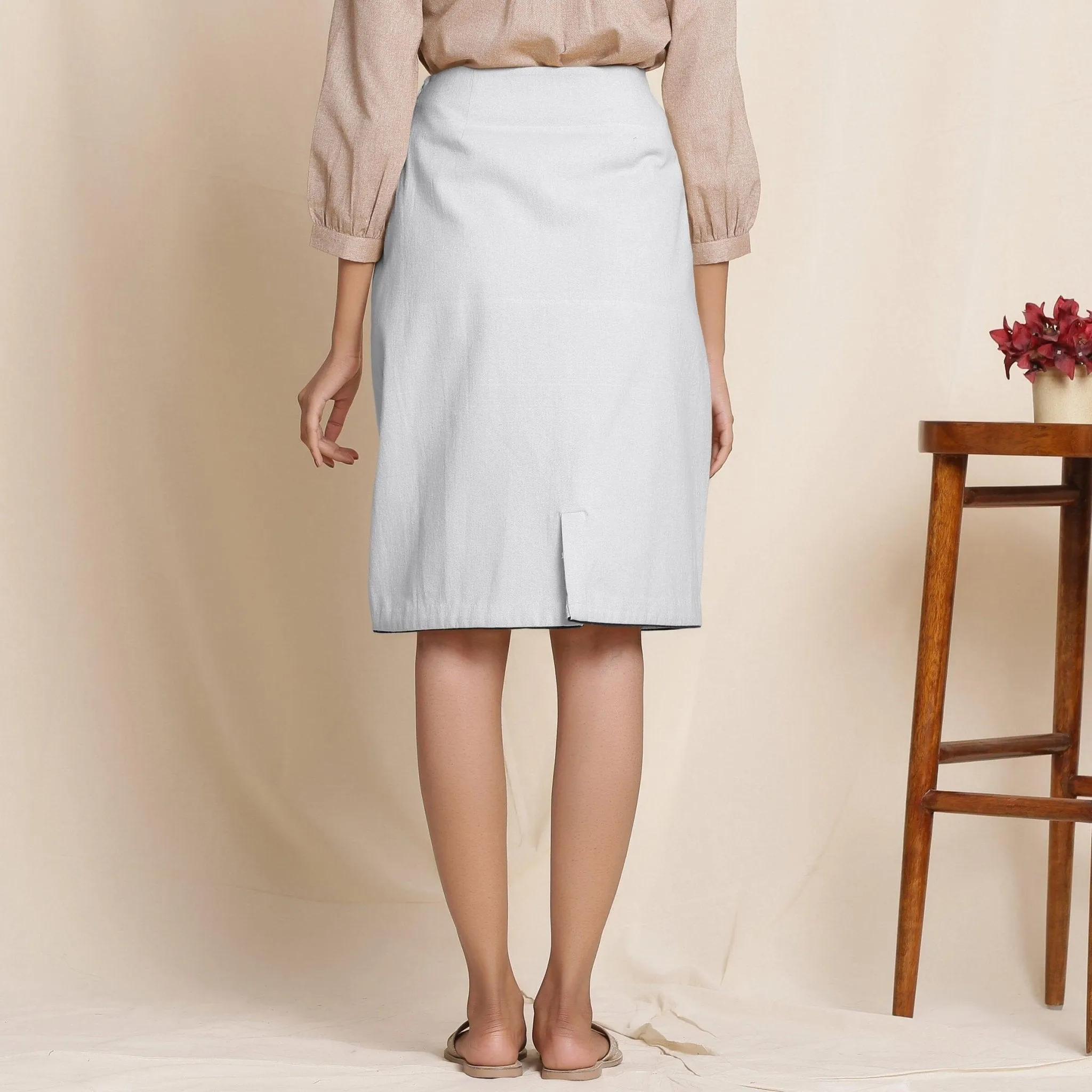 Light Grey Warm Cotton Flannel Knee-Length Pencil Skirt