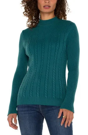 Liverpool Long Sleeve Mock Neck Cable Sweater (Malachite)