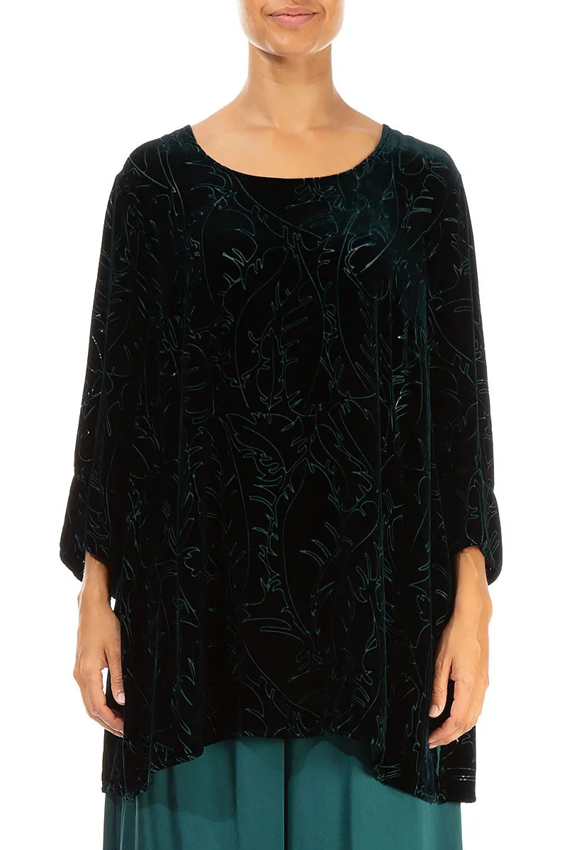 Loose Emerald Devoré Feather Silk Velvet Tunic