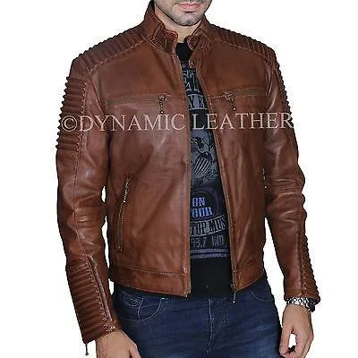 Mens Brown Vintage Antique Cafe Racer MC motorbike Leather jacket