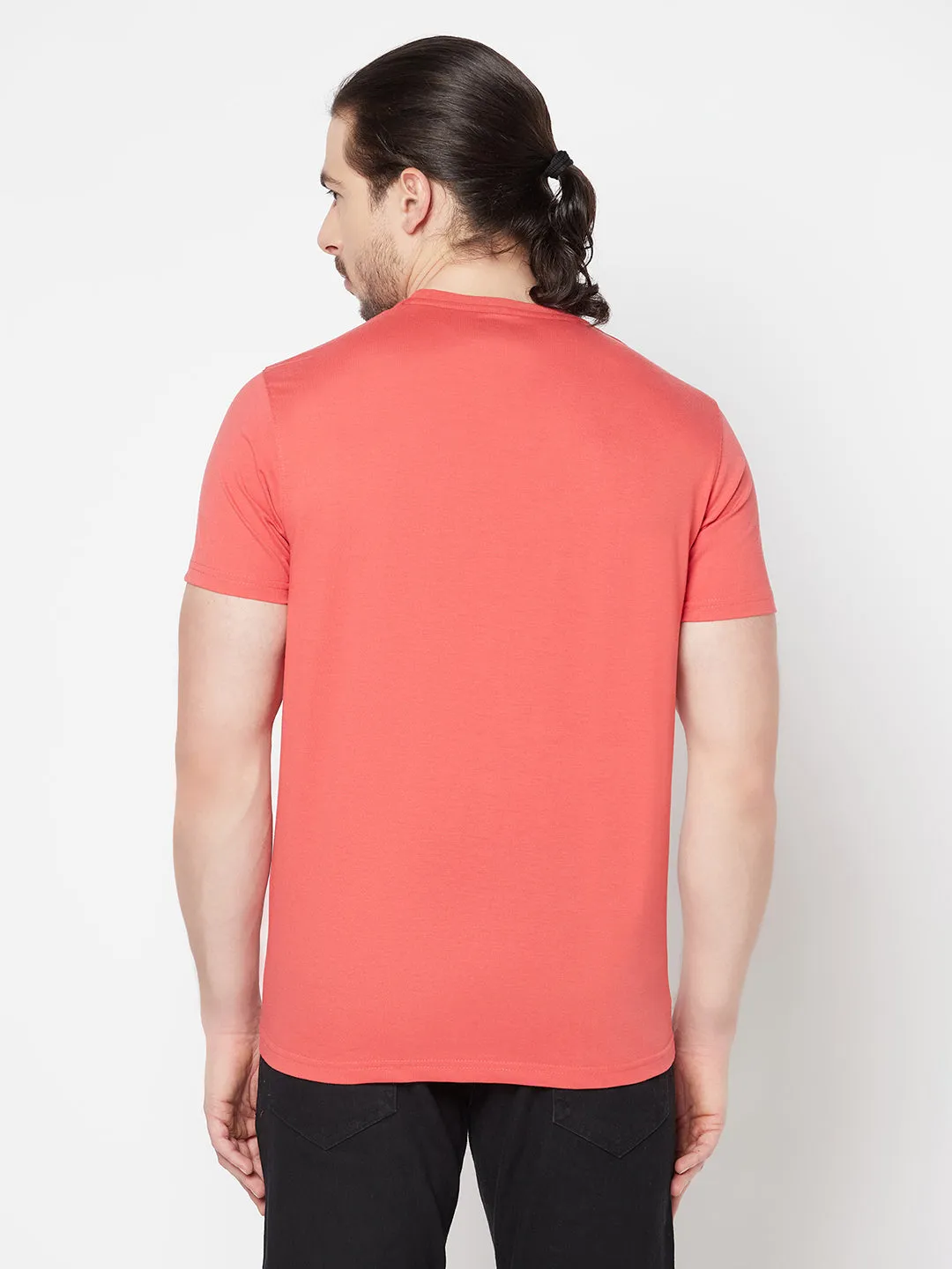 Men's Coral  Round neck Half Sleeve T-Shirt with Print