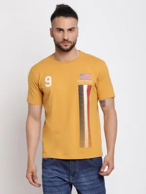 Men's Mustard  Round neck Half Sleeve T-Shirt with Print