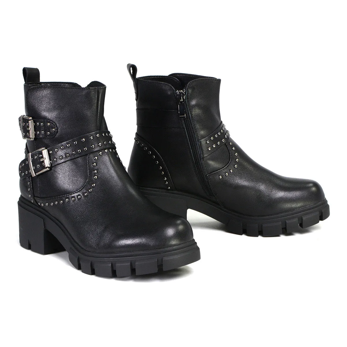 Milwaukee Leather MBL9446 Women's ‘Siren’ Premium Black Leather Studded Fashion Boots w/ Side Zippers