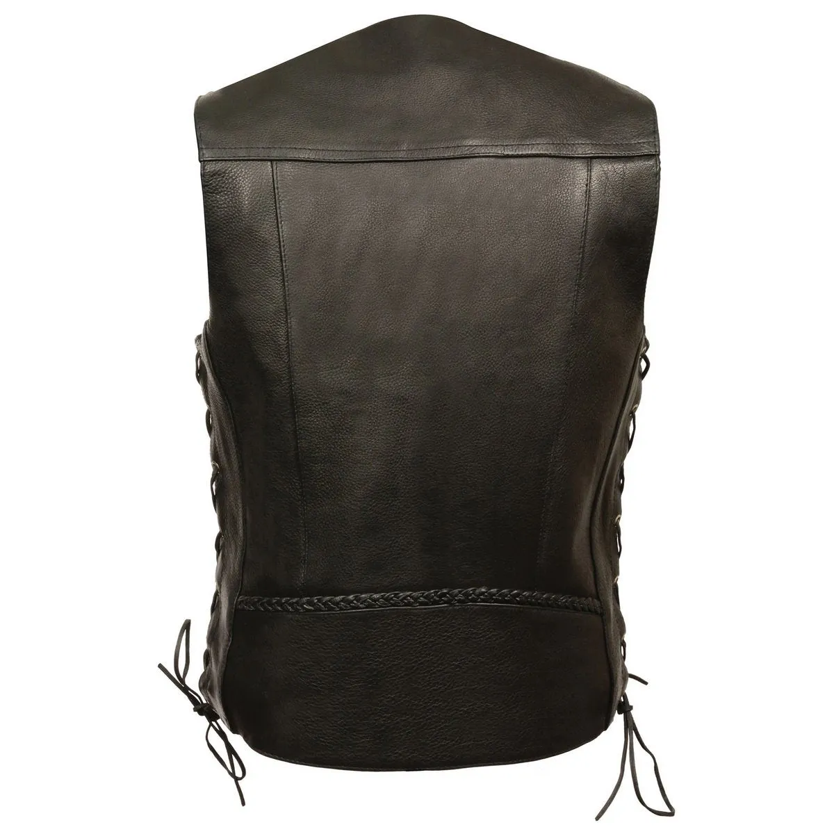 Milwaukee Leather ML1359 Men's Black Premium Leather Side Lace Motorcycle Rider Vest w/ Buffalo Nickel Snaps Closure