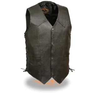 Milwaukee Leather-SH1315-Men's Black Leather Classic Side Lace Biker Vest