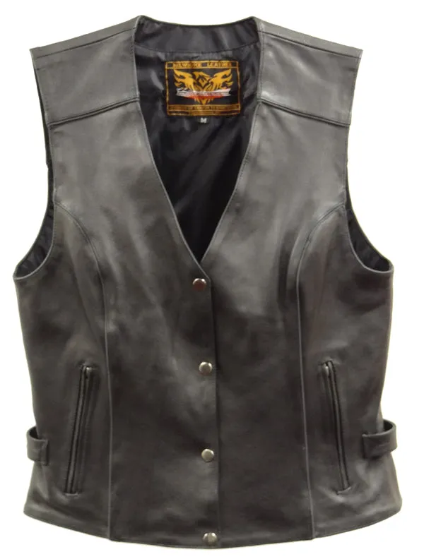 Milwaukee Leather XS1293 Ladies ‘Winged’ Solid Black Studded Leather Vest