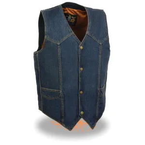 Milwaukee Performance Denim DM1310 Blue Men's Classic Snap Front Denim Biker Vest