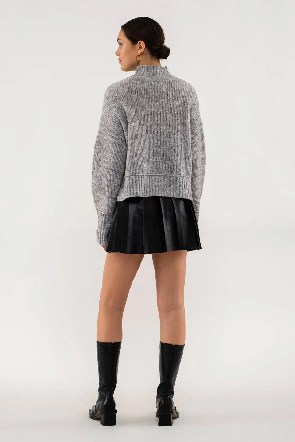 MOCK NECK SPLIT HEM KNIT PULLOVER SWEATER