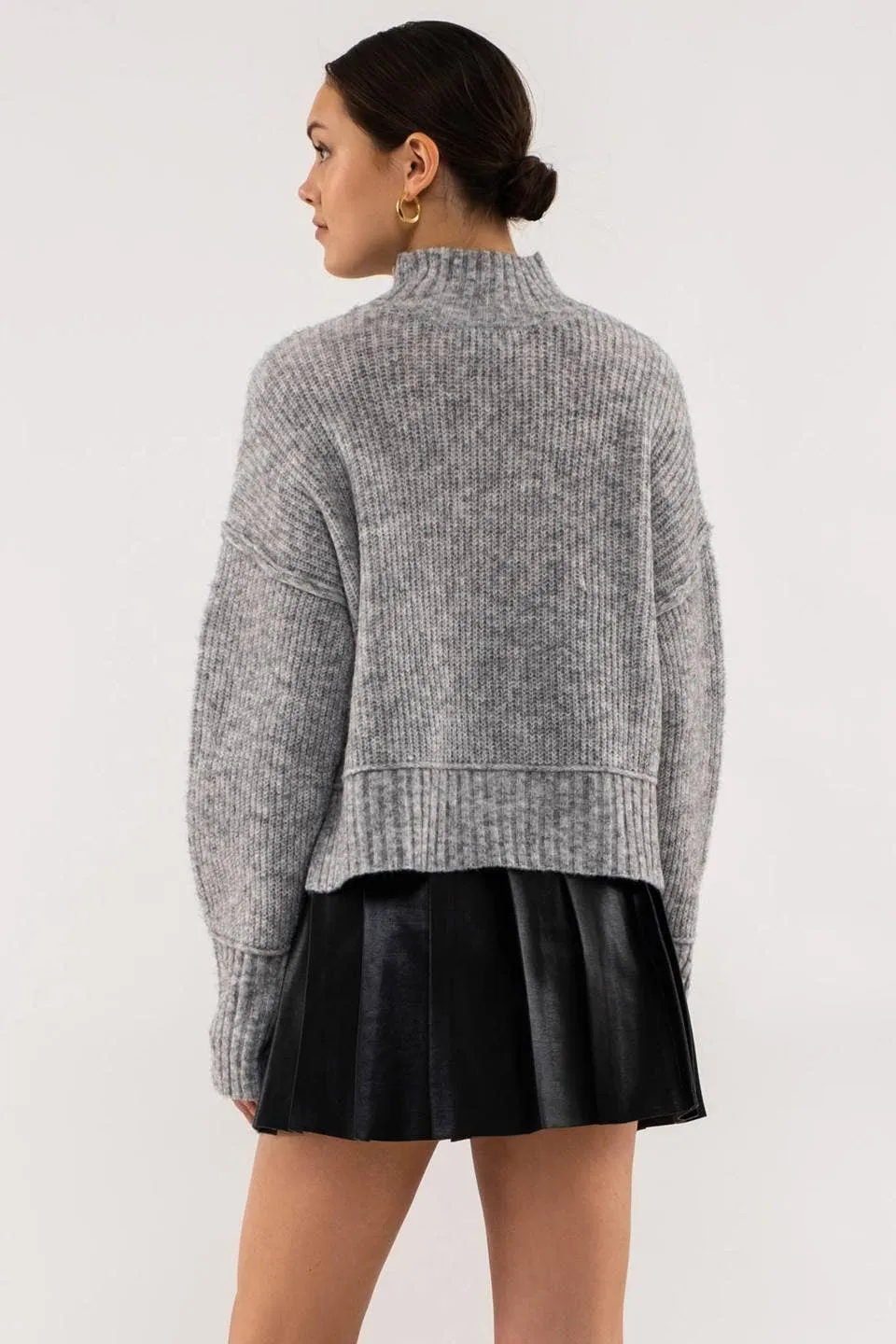 MOCK NECK SPLIT HEM KNIT PULLOVER SWEATER