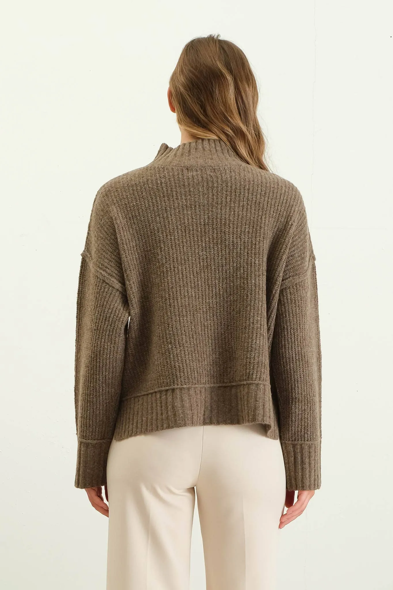 MOCK NECK SPLIT HEM KNIT PULLOVER SWEATER