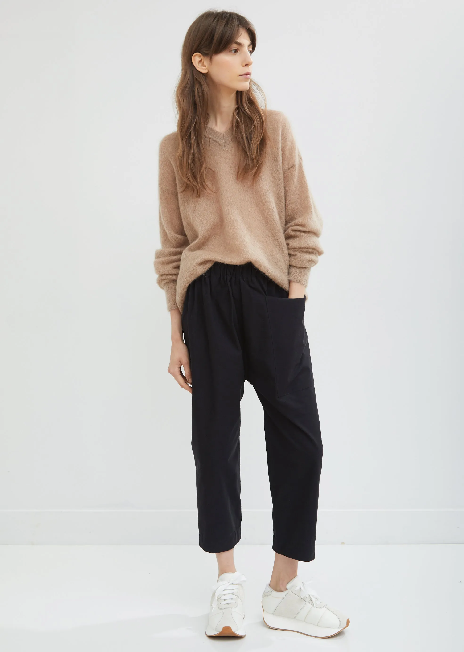 Oversized V-Neck Brushed Mohair Sweater