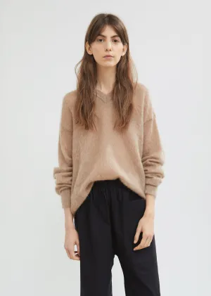 Oversized V-Neck Brushed Mohair Sweater